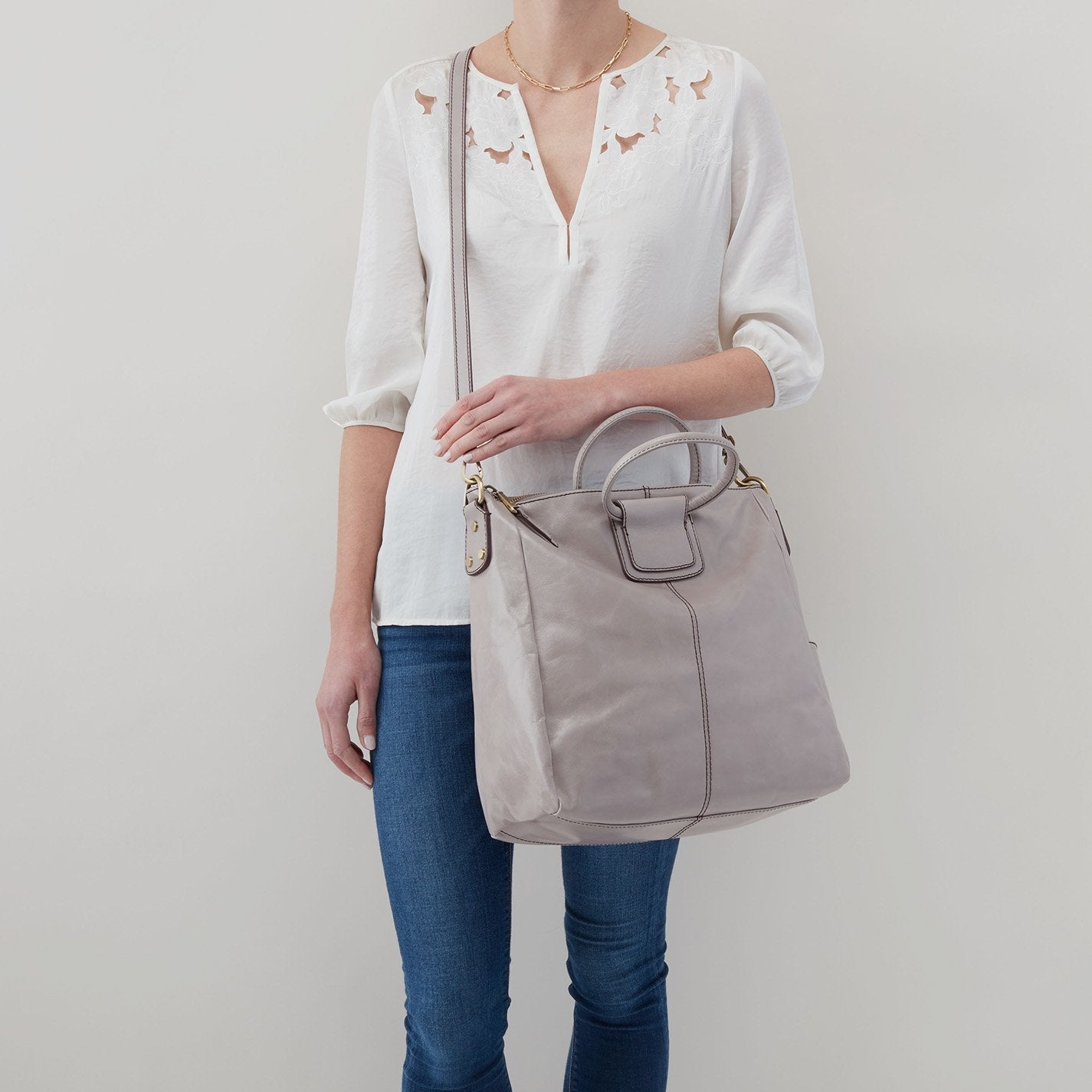 Sheila Large Satchel in Polished Leather - Driftwood - Image 2