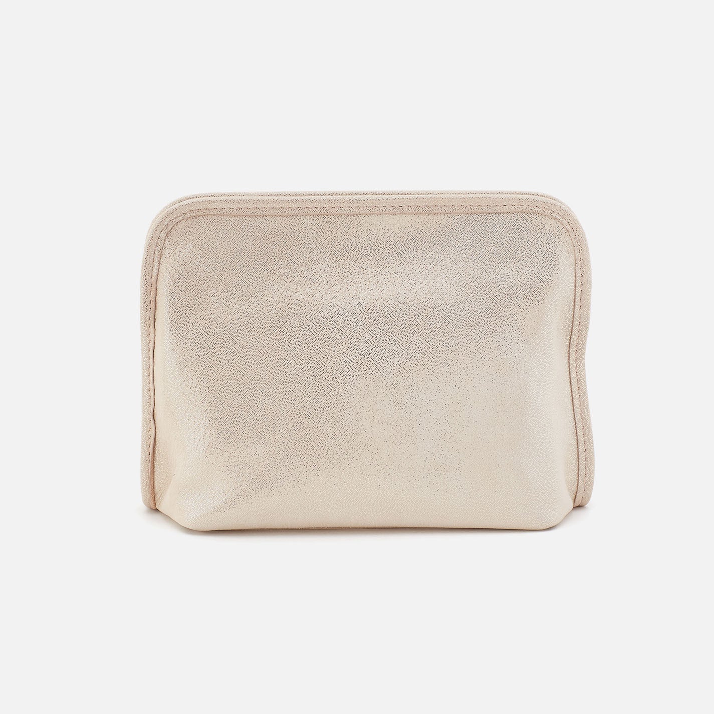 Beauty Cosmetic Pouch In Metallic Leather - Sand Shimmer