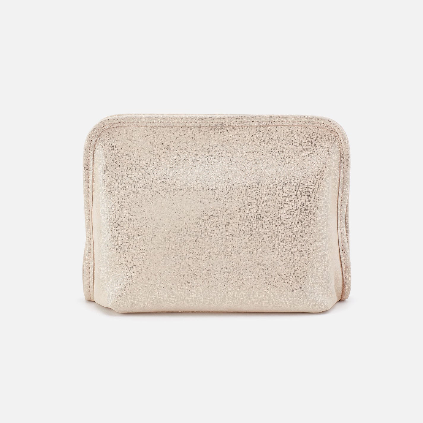 Beauty Cosmetic Pouch In Metallic Leather - Sand Shimmer - Image 3
