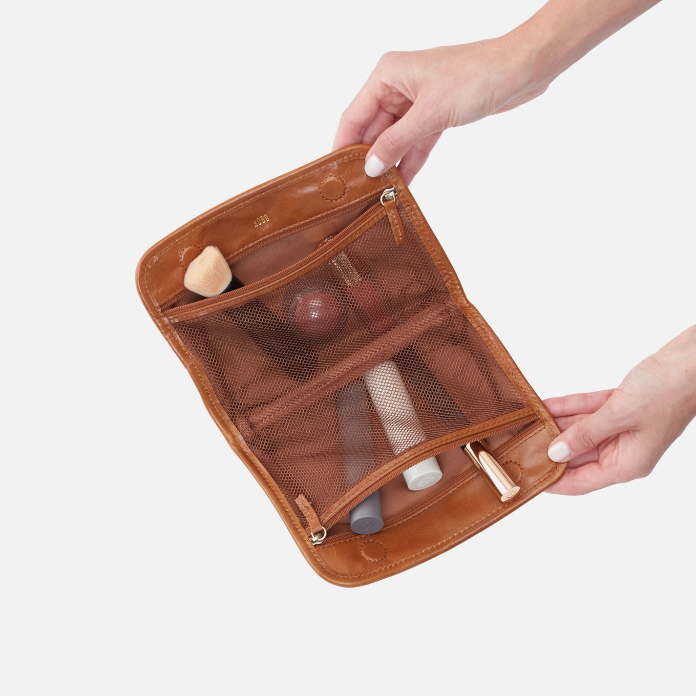 Beauty Cosmetic Pouch in Polished Leather - Truffle - Image 2