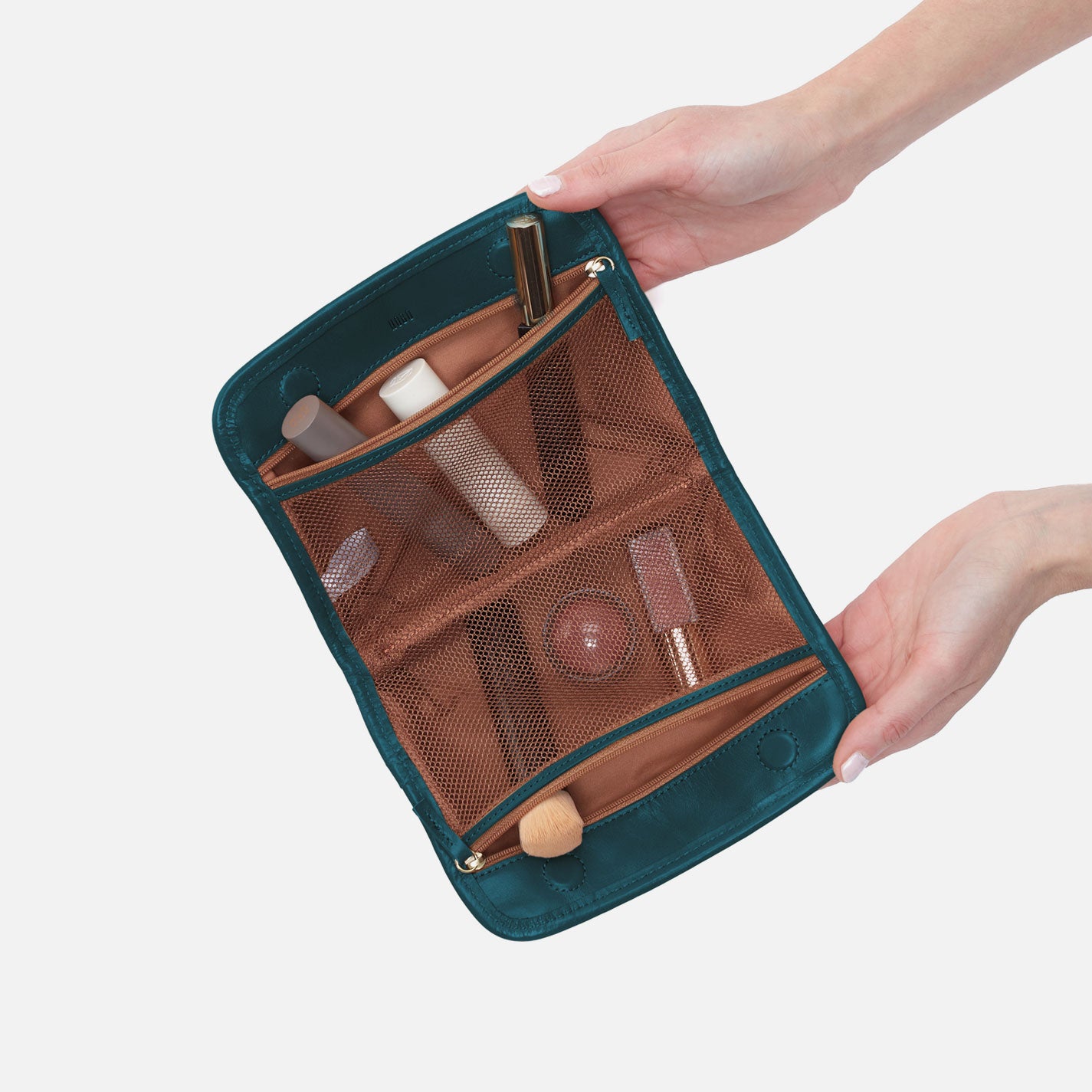 Beauty Cosmetic Pouch in Polished Leather - Wild Bluegrass - Image 2