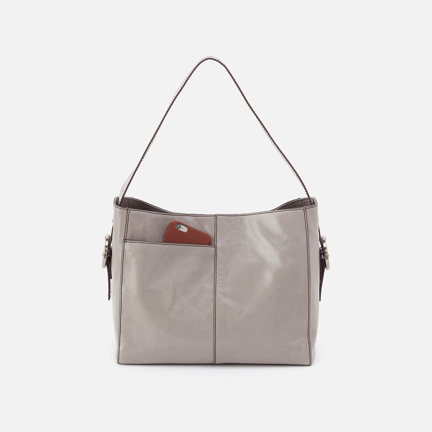 Render Shoulder Bag In Polished Leather - Light Grey - Image 4