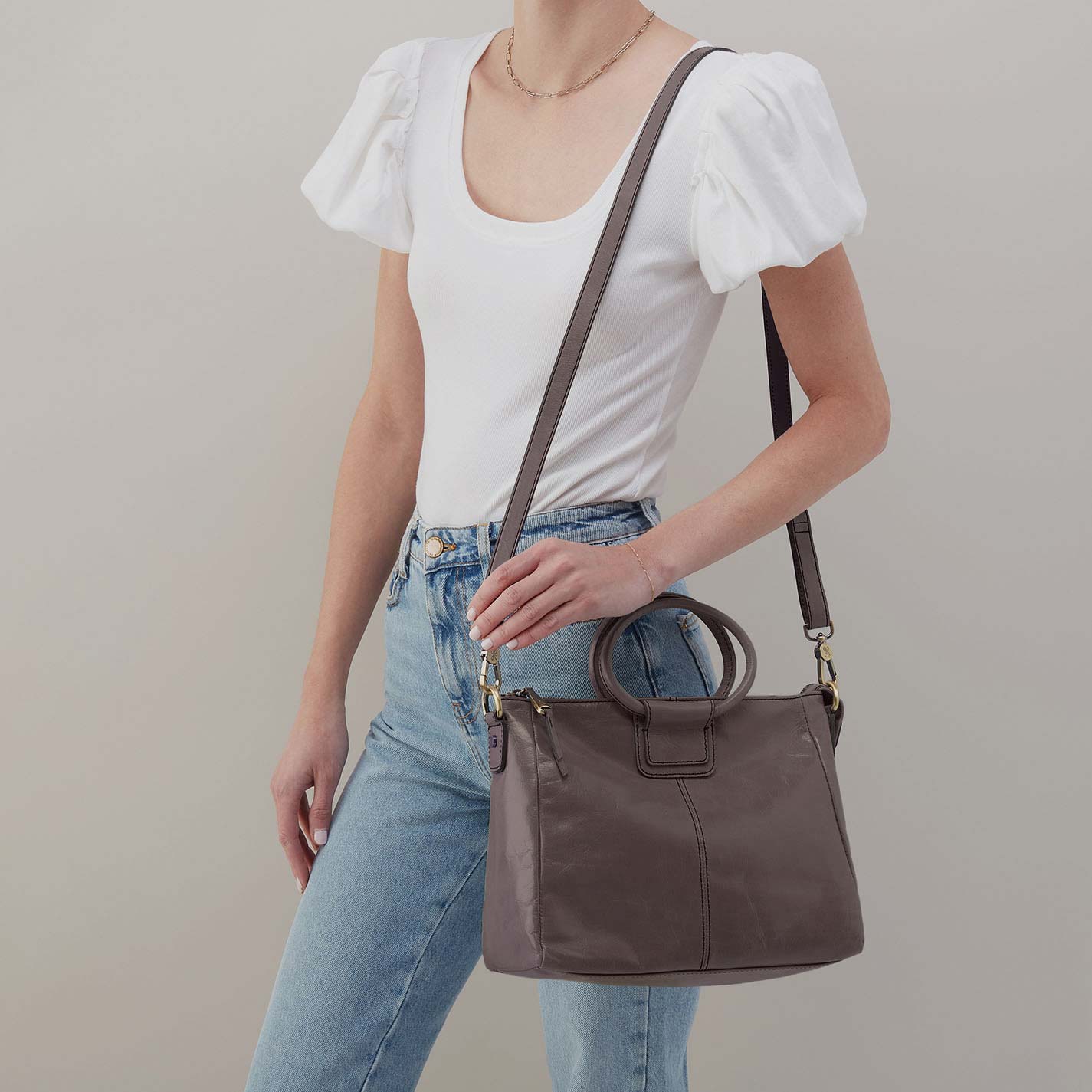 Sheila Medium Satchel in Polished Leather - Hearthstone - Image 2