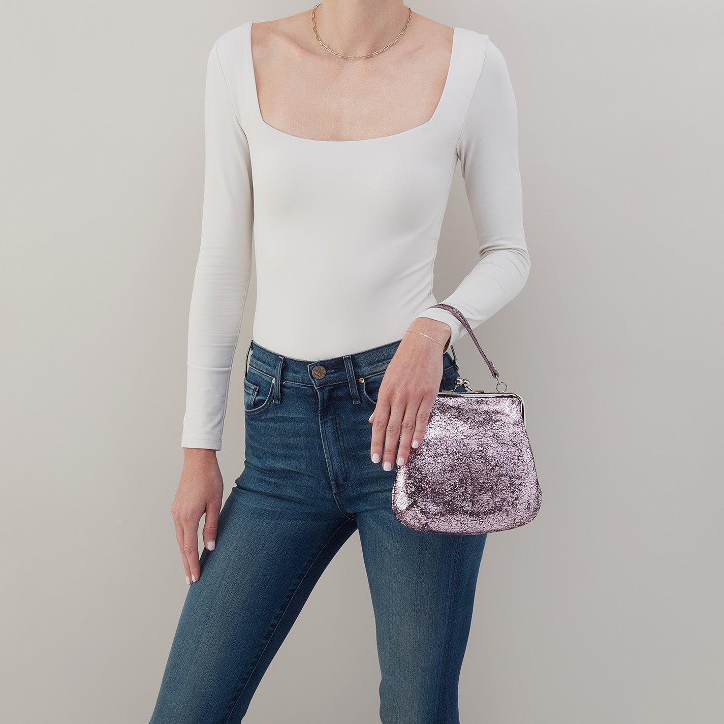 Alba Crossbody In Metallic Leather - Blush Crackle - Image 5