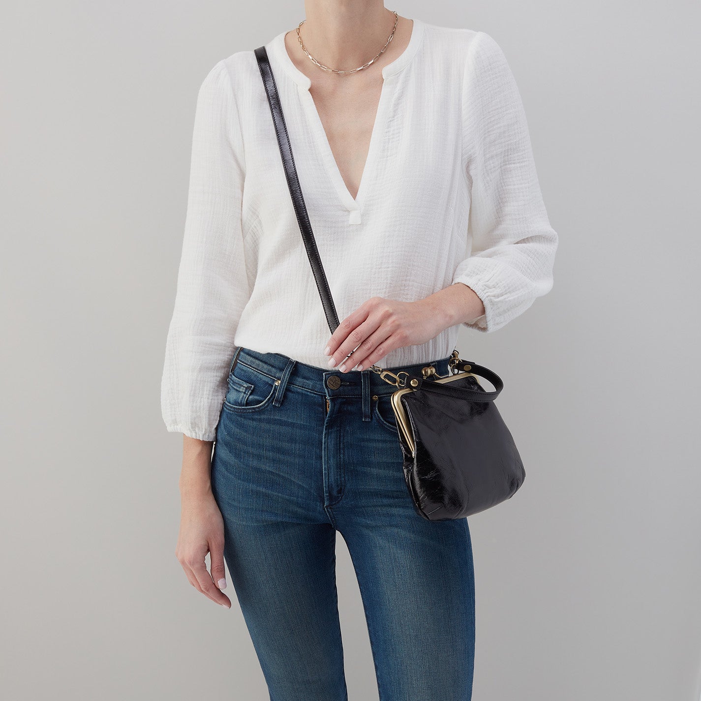 Alba Crossbody in Polished Leather - Black - Image 3