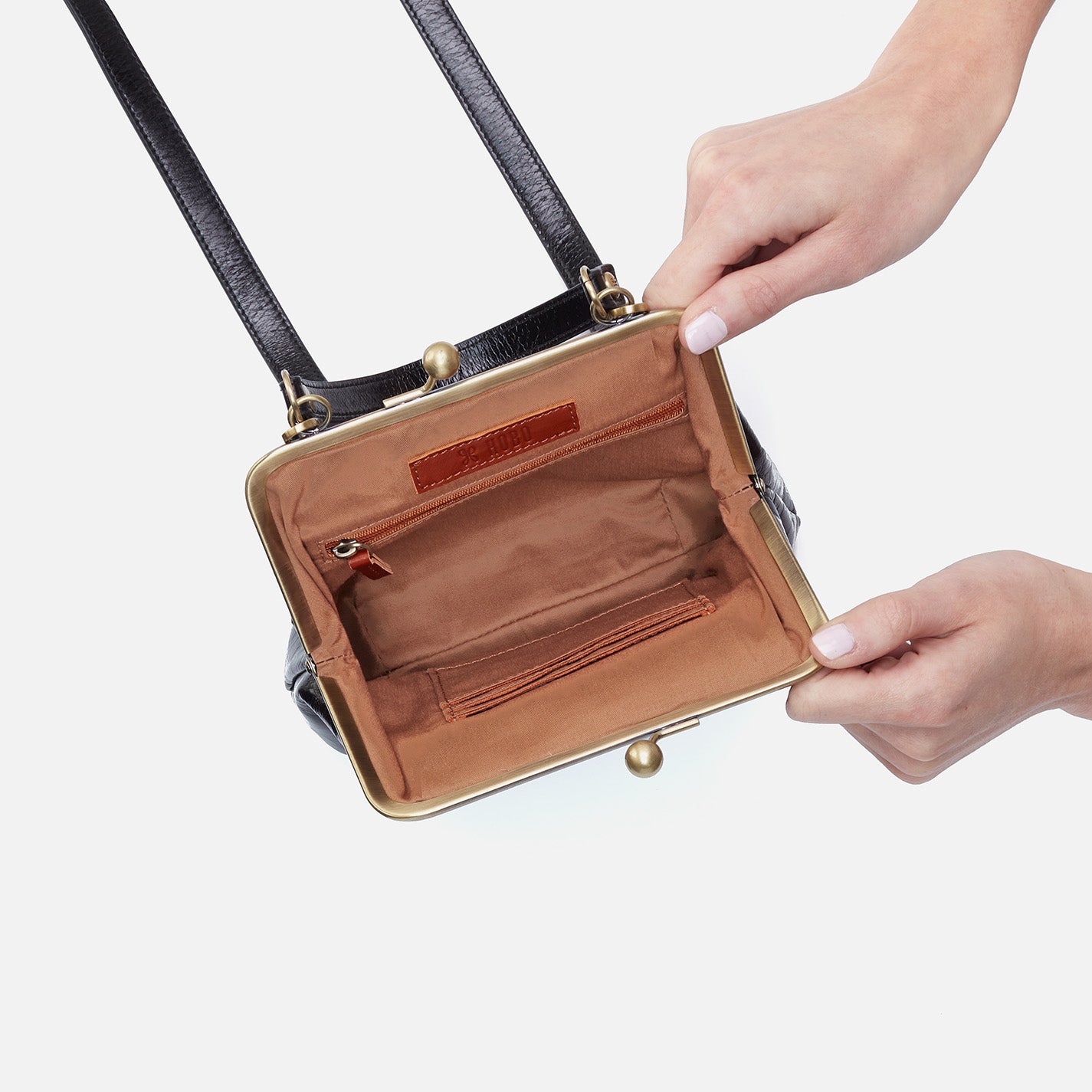 Alba Crossbody in Polished Leather - Black - Image 4