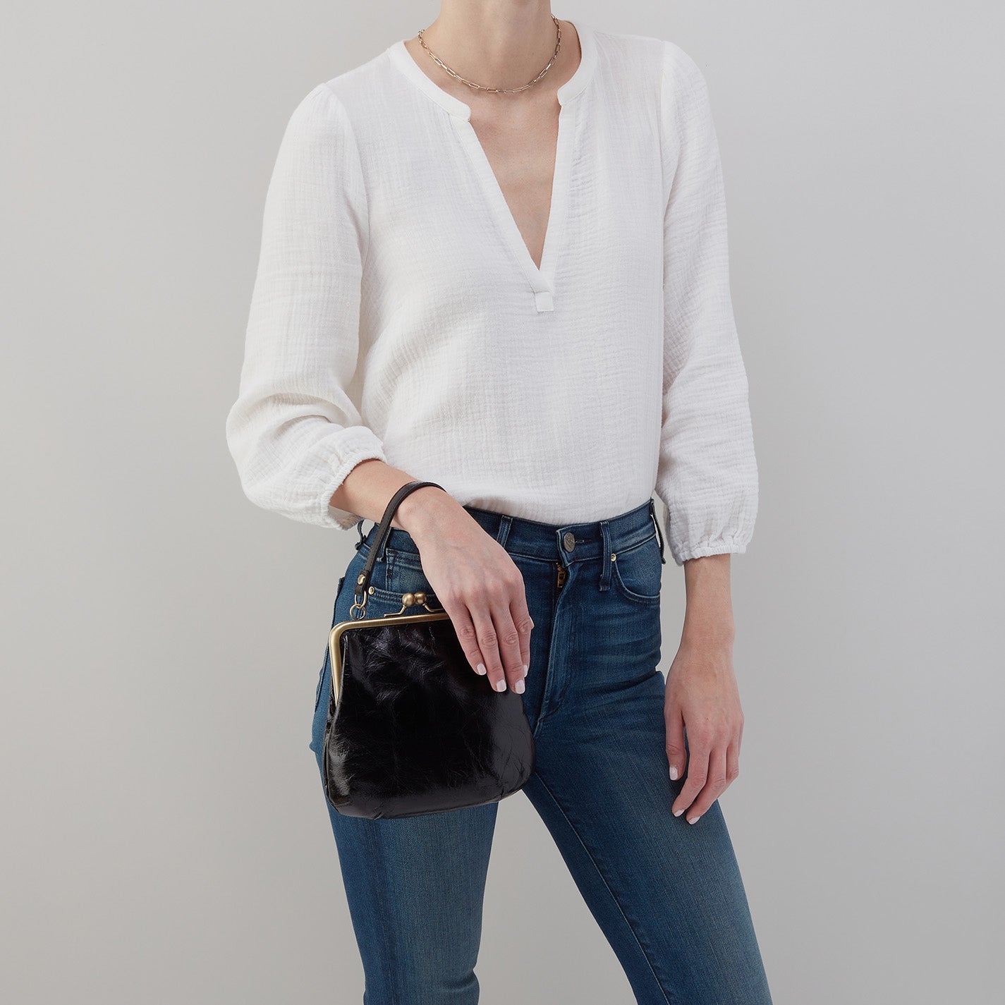 Alba Crossbody in Polished Leather - Black - Image 5
