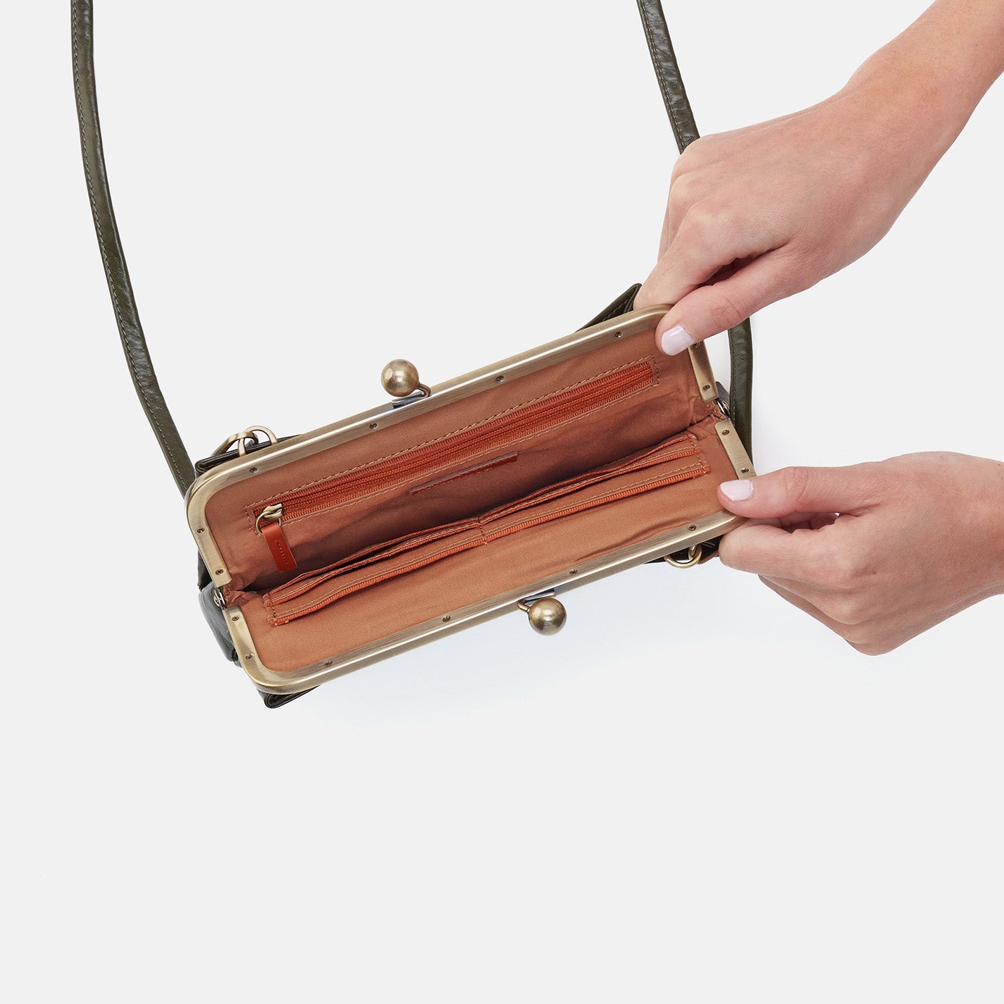 Lauren Frame Crossbody In Polished Leather - Deep Moss - Image 4