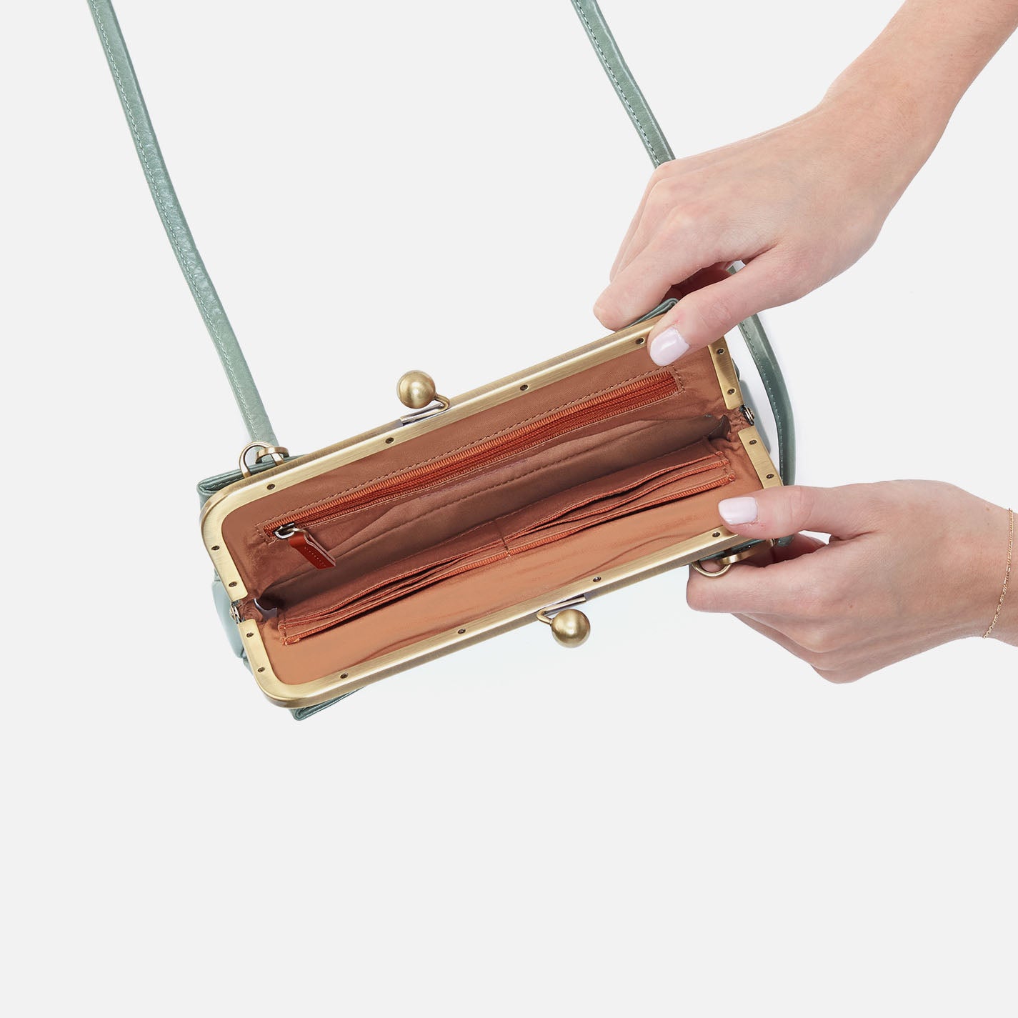 Lauren Frame Crossbody In Polished Leather - Jade - Image 3