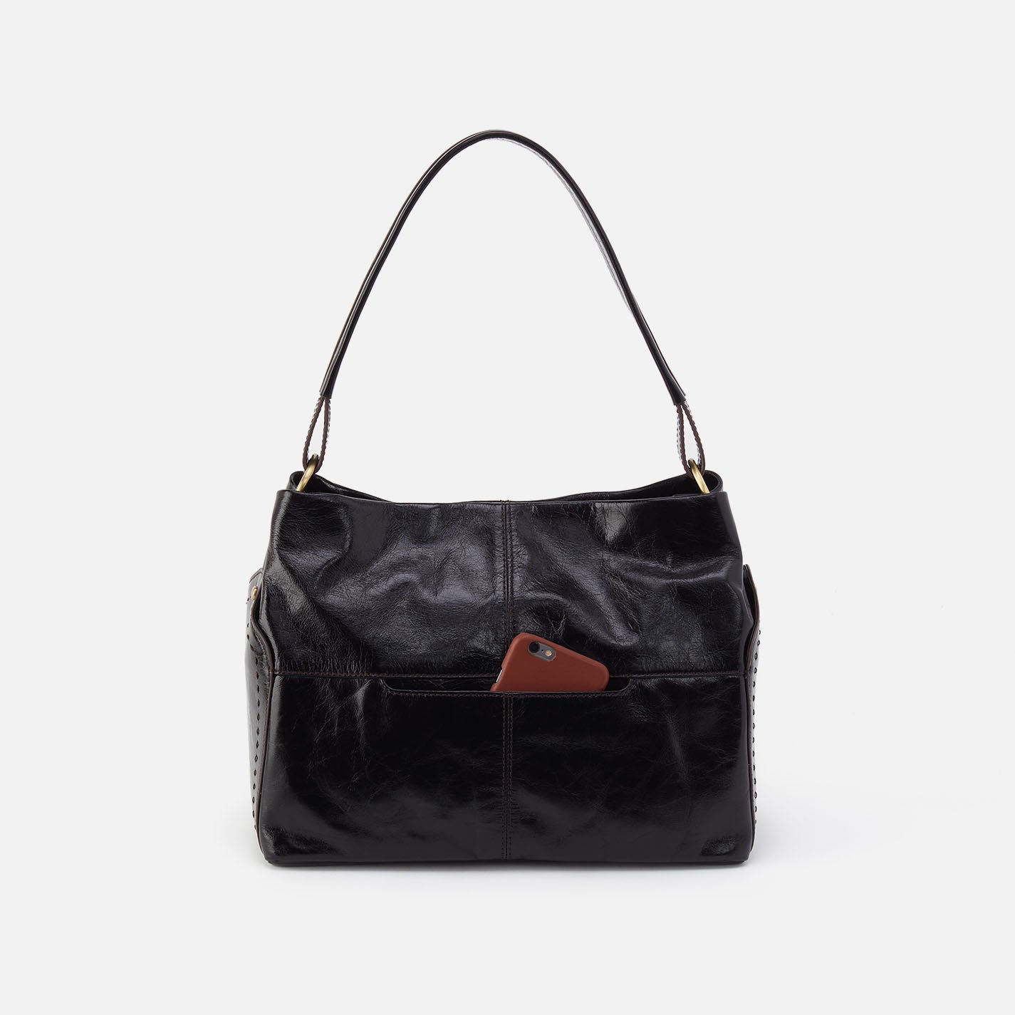 Seneca Shoulder Bag in Polished Leather - Black - Image 4