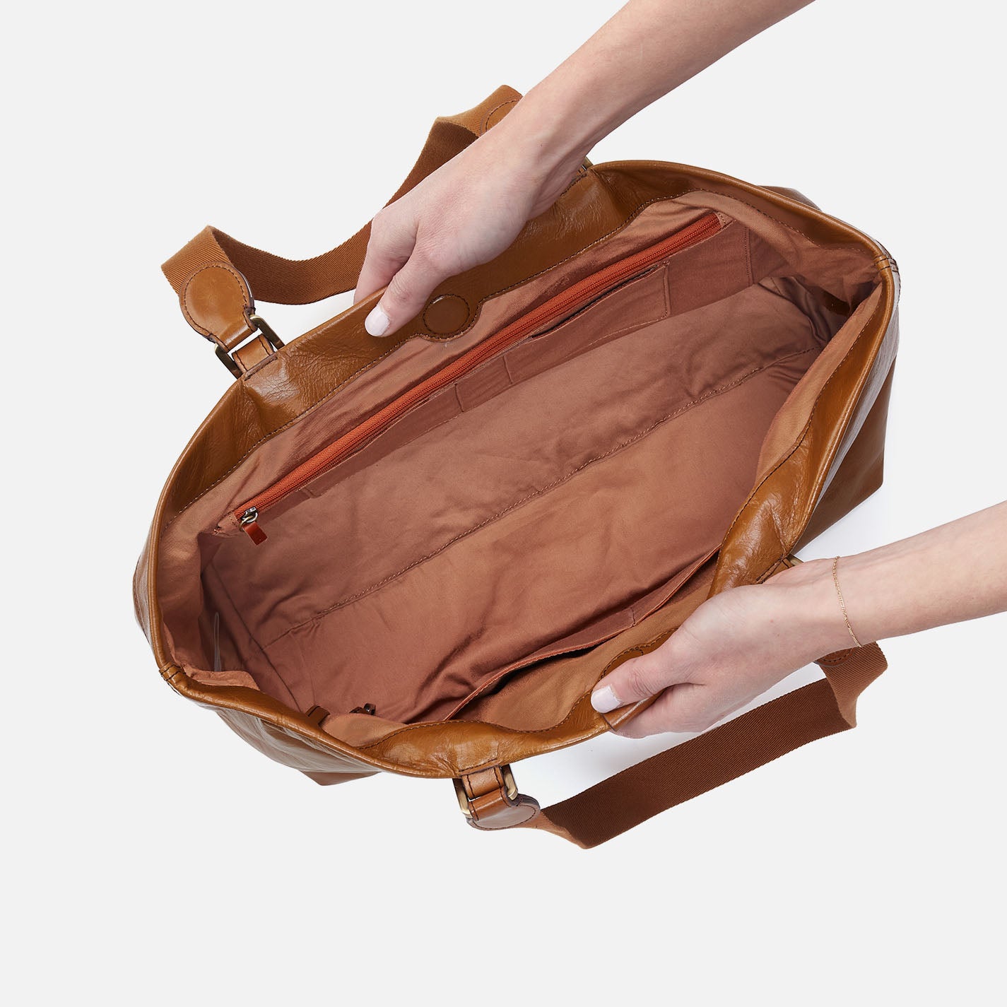 Romy Max Tote In Polished Leather - Truffle - Image 4
