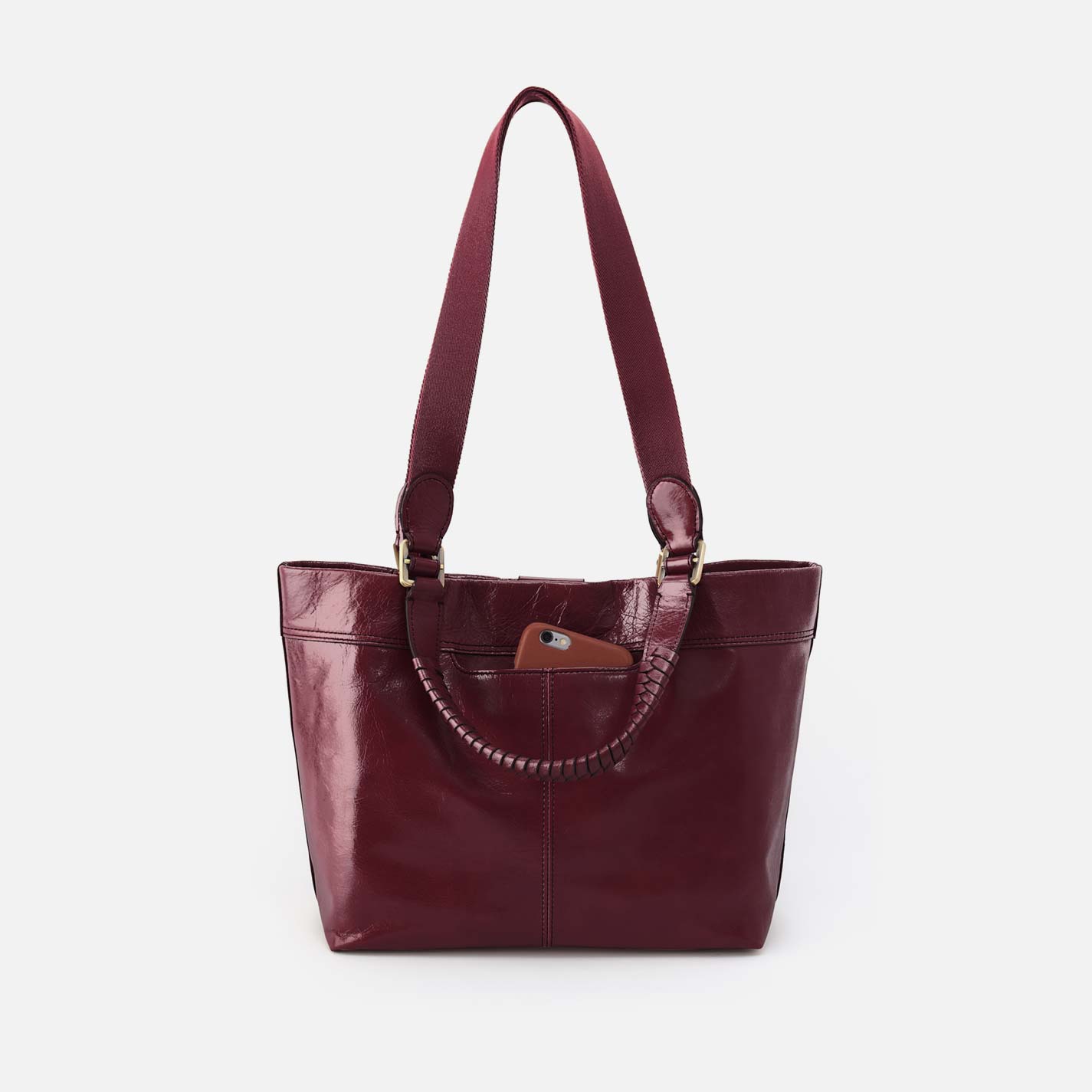 Romy Medium Tote in Polished Leather - Saddleberry - Image 4