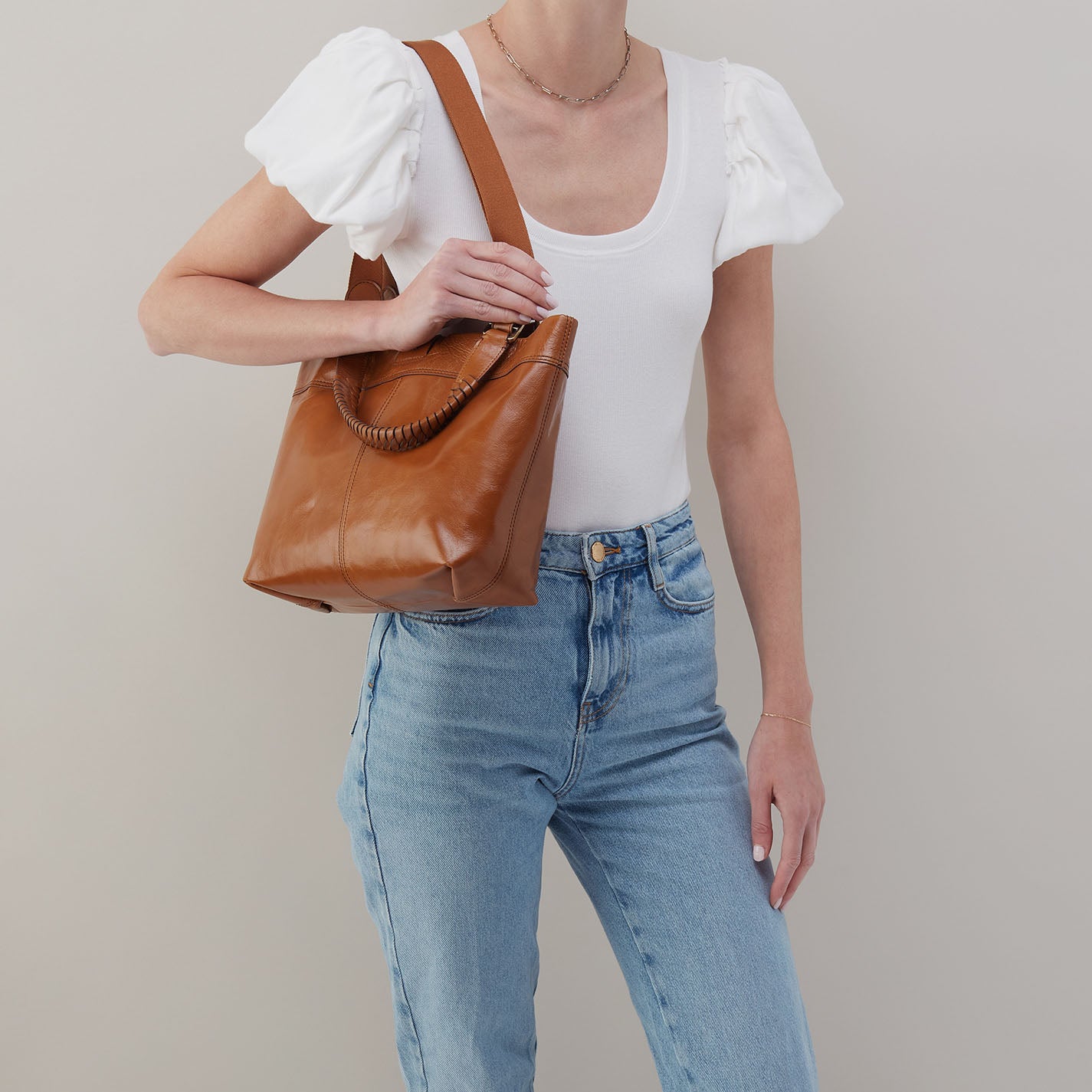 Romy Medium Tote in Polished Leather - Truffle - Image 2