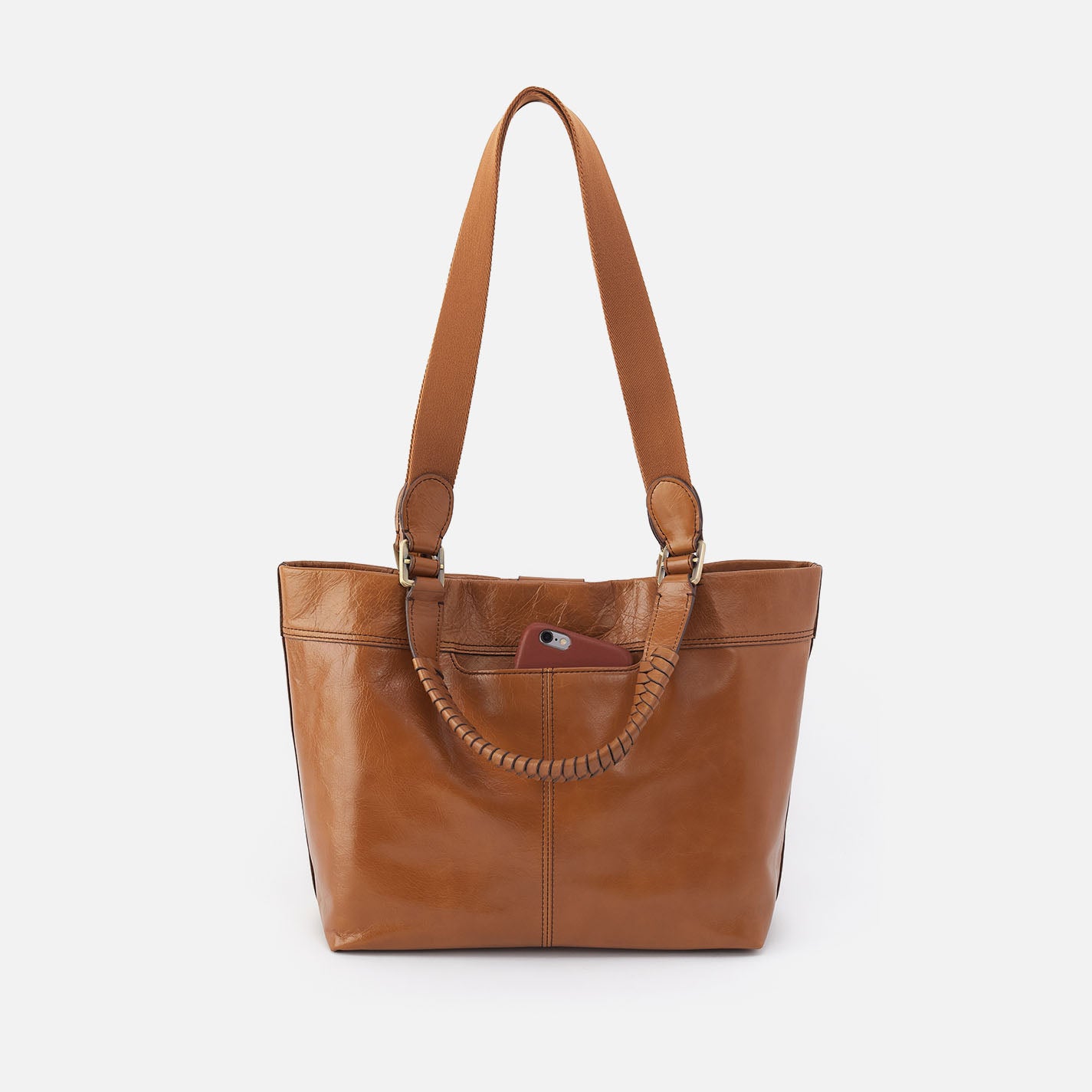 Romy Medium Tote in Polished Leather - Truffle - Image 4