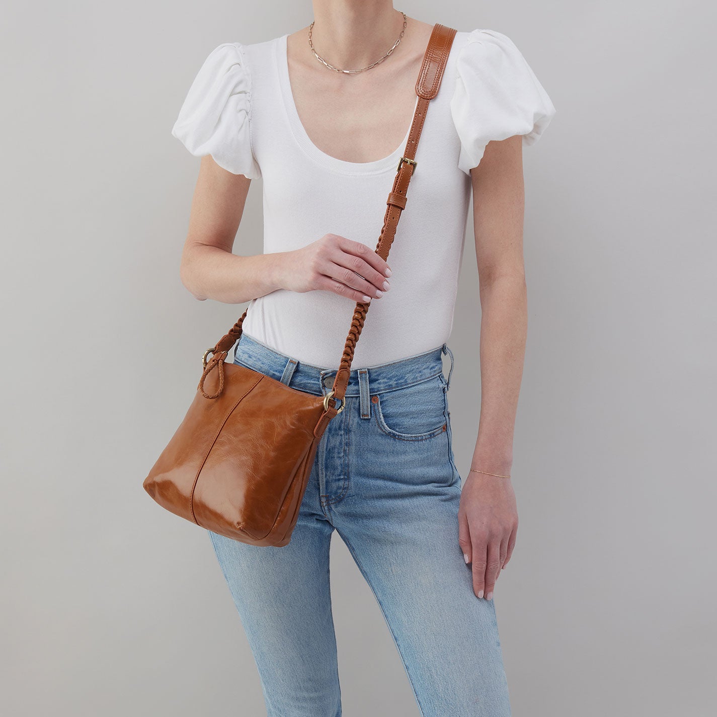 Lasso Medium Crossbody in Polished Leather - Truffle - Image 2