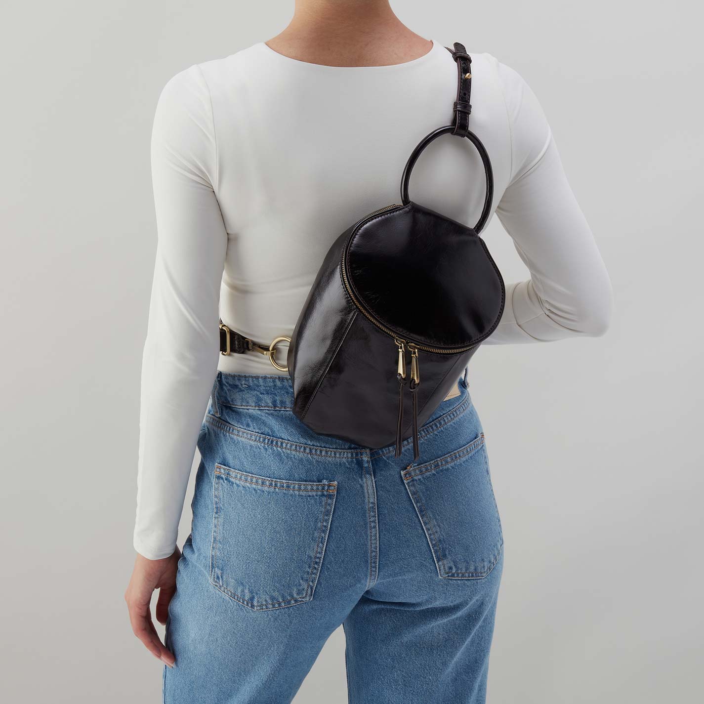 Sheila Sling in Polished Leather - Black - Image 2