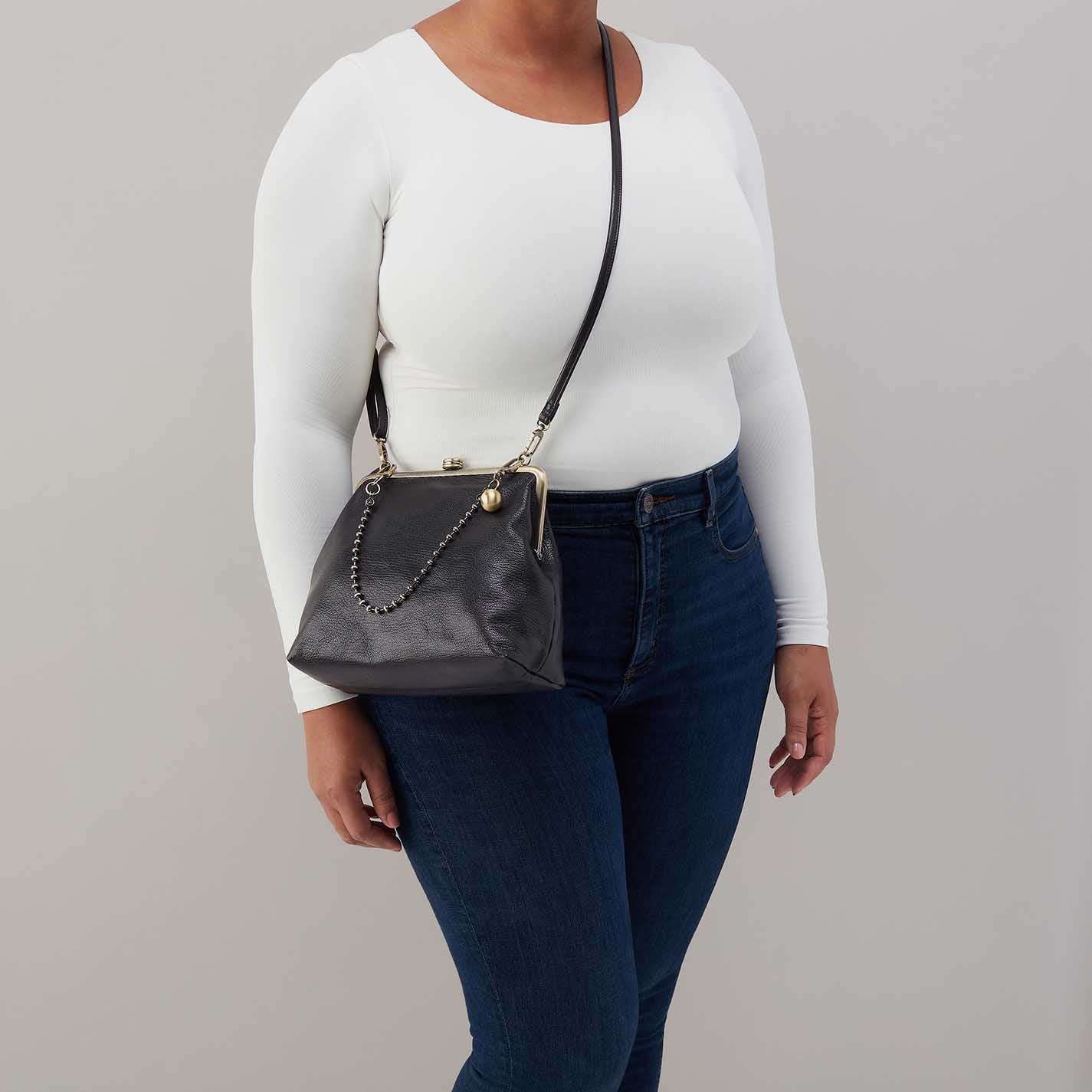 Amelia Crossbody in Micrograin Leather - Black - Image 2