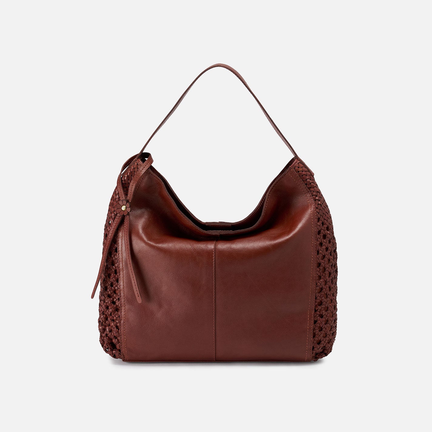 Hazel Hobo In Woven Leather - Chestnut
